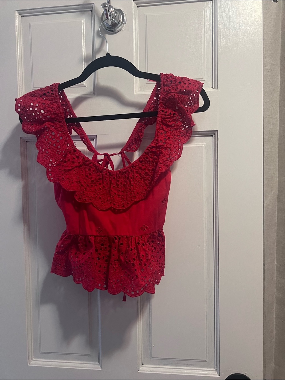 Zara Red Eyelet Ruffle Peplum Camisole